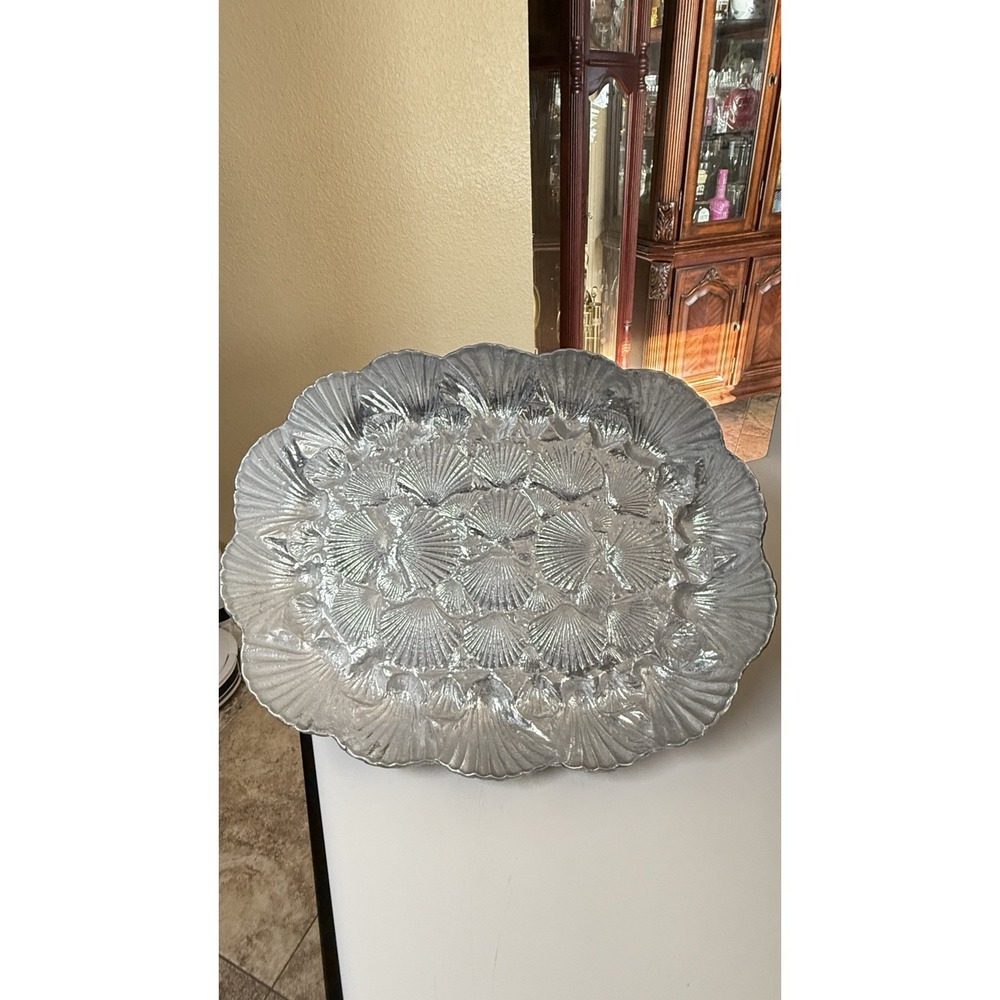 Vintage Arthur Court Scallop Shell‎ Tray XL 1980 Aluminum Coastal Nautical Decor